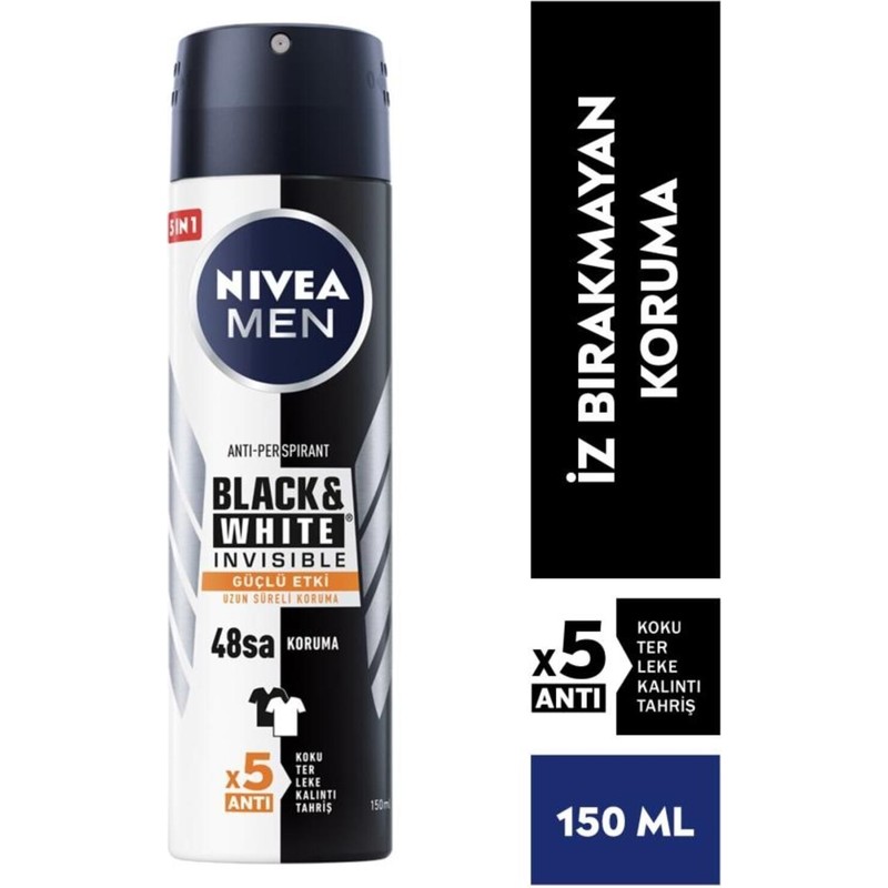 Nivea Men Black & White Invisible Güçlü Etki Erkek Sprey Deodorant 150 ml X3 Uzun Süreli Koruma