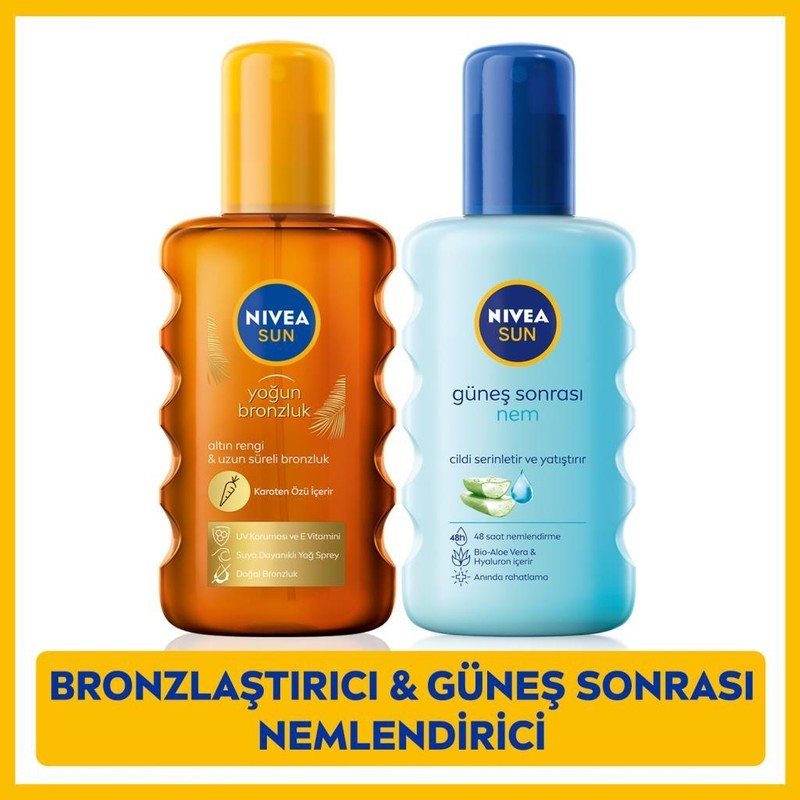 Nivea Sun Karoten Özlü Yoğun Bronzlaştırıcı Güneş Yağ Sprey 200ML, Nemlendirici Güneş Sonrası Spreyi 200ML