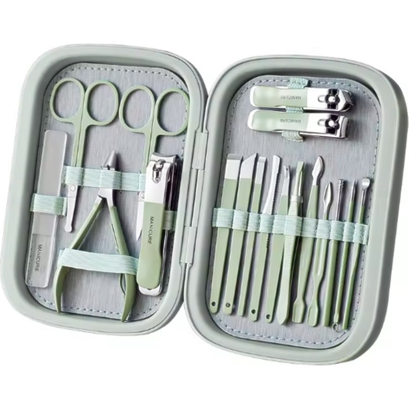 Gaman Gaman-7 Profesyonel 18'li Manikür&pedikür Yüz Bakım Seti & Manicure Set & Su Yeşili Renk