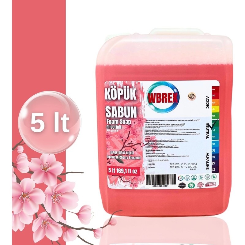 Wbrex Premium Gliserinli Köpük Sabun Ekonomik Boy Japon Kiraz Çiçeği 5 lt