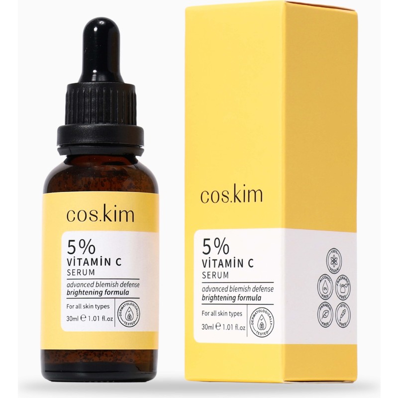 Cos.kim 5% C Vitamini ve Aydınlatıcı, Antioksidan Cilt Bakım Serumu | 5% Vitamin C Serum 30 ml