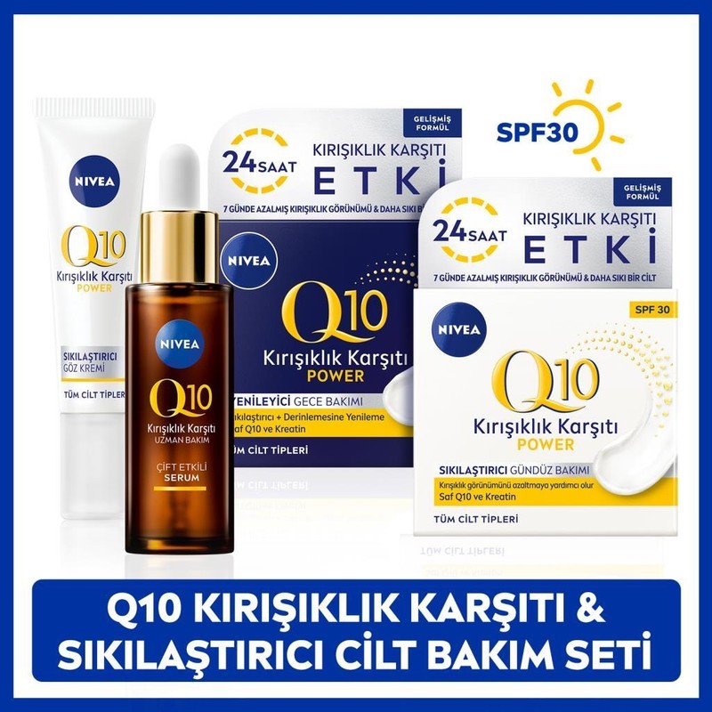 Nivea Q10 Çift Etkili Serum 30ML, Sıkılaştırıcı Göz Bakım Kremi, Yenileyici Gece Bakım Kremi, Gündüz Kremi