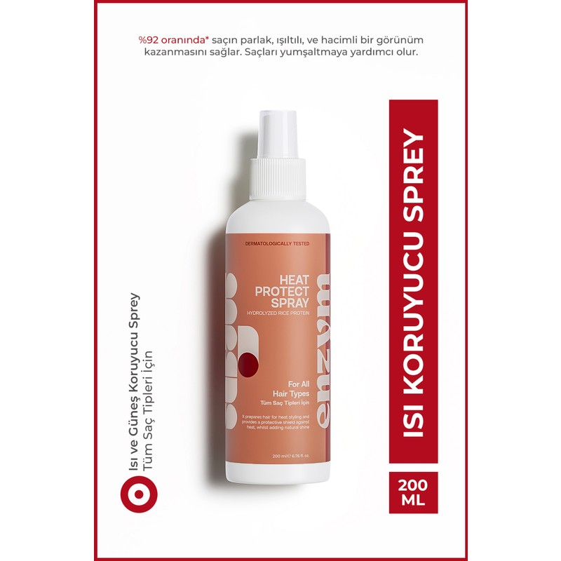 Enzym Cosmetics Isı ve Güneş Koruyucu Saç Spreyi 200 ml Tüm Saç Tipleri İçin Keratin Hidrolize Pirinç Proteini