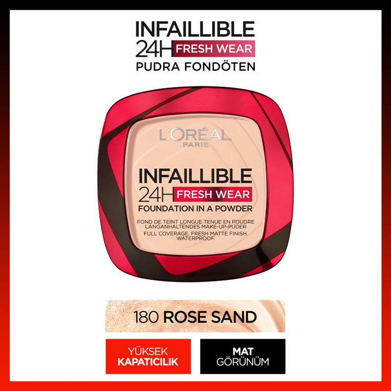 L'Oréal Paris Infaillible 24H Fresh Wear Pudra Fondöten 180 Rose Sand Yüksek Kapatıcılık Ve Mat Görünüm