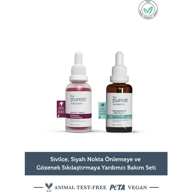 The Purest Solutions Karma Ciltler İçin AHA Peeling ve Niacinamide Serumlu Cilt Bakım Seti - 2'li Paket