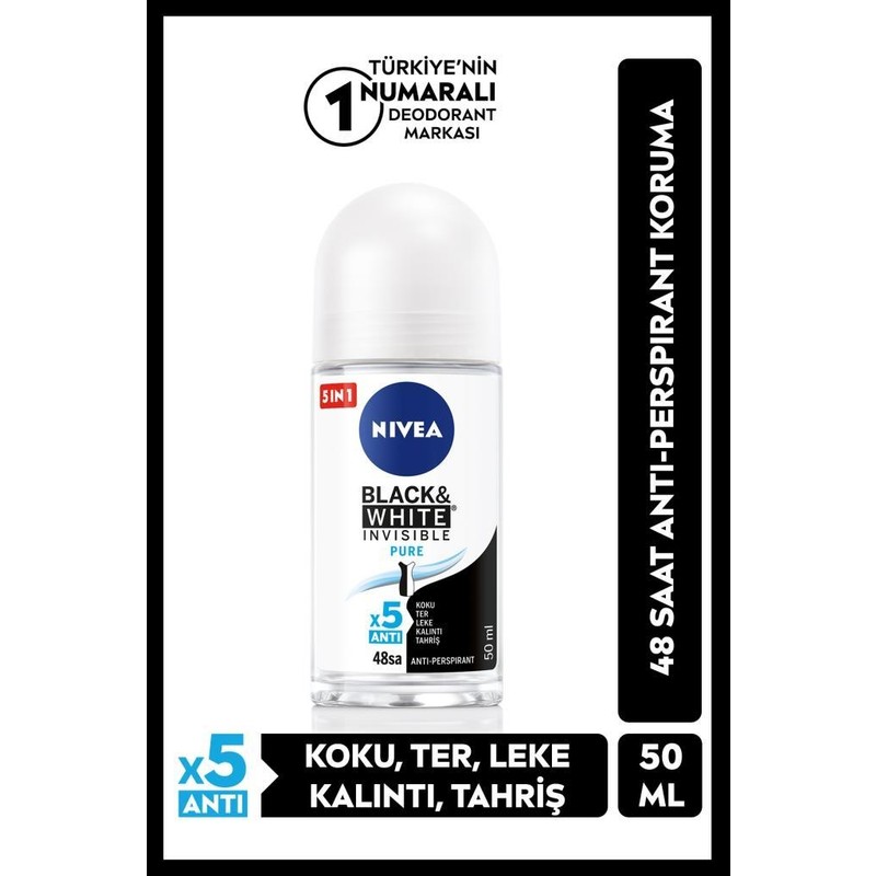 Nivea Kadın Roll On Black&White Invisible Pure;Ter ve Ter Kokusuna Karşı 48 Saat Anti-perspirant 50ml