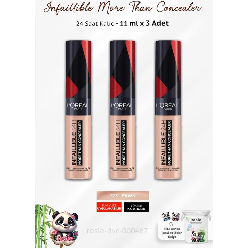 L'Oréal Paris 3 Adet İnfaillible 24h More Than Concealer 323 Fawn Ve Rosie
