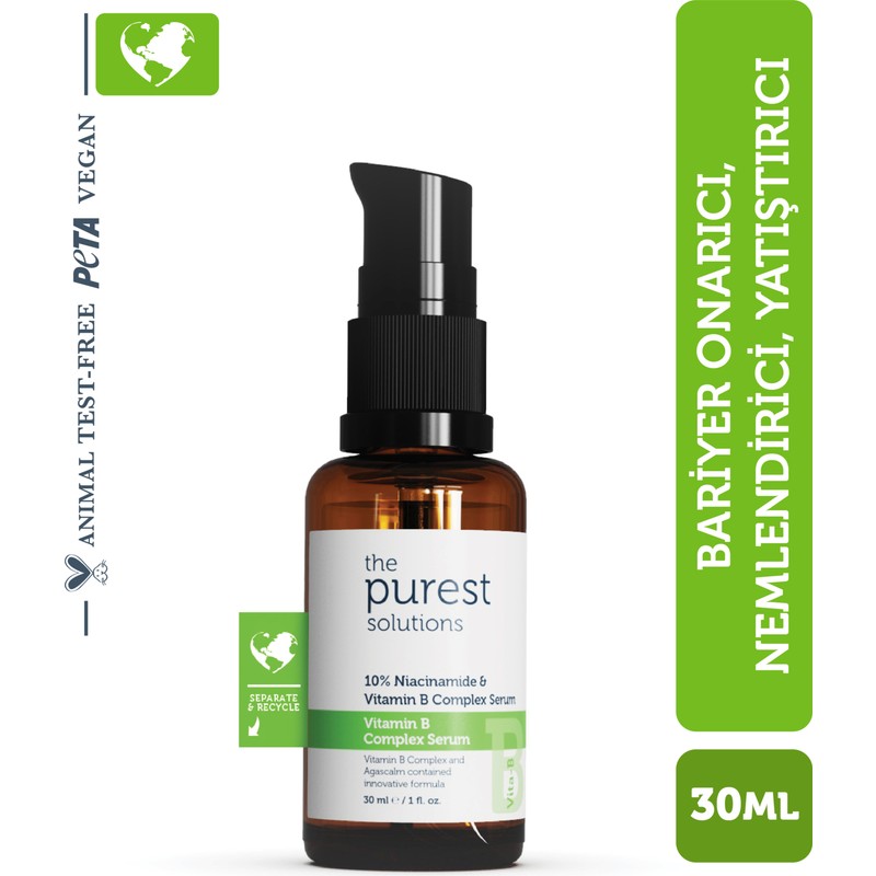 The Purest Solutions , Yenileyici ve Yatıştırıcı B Vitamini Cilt Bakım Serumu 30 Ml (%10 Niacinamide + Provitamin B5)