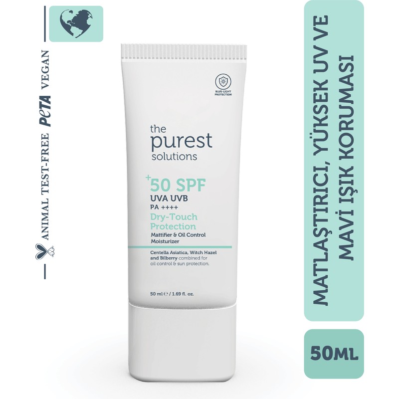 The Purest Solutions , Yağlı ve Karma Ciltler İçin Matlaştırıcı Güneş Koruyucu Krem SPF 50, 50 ml