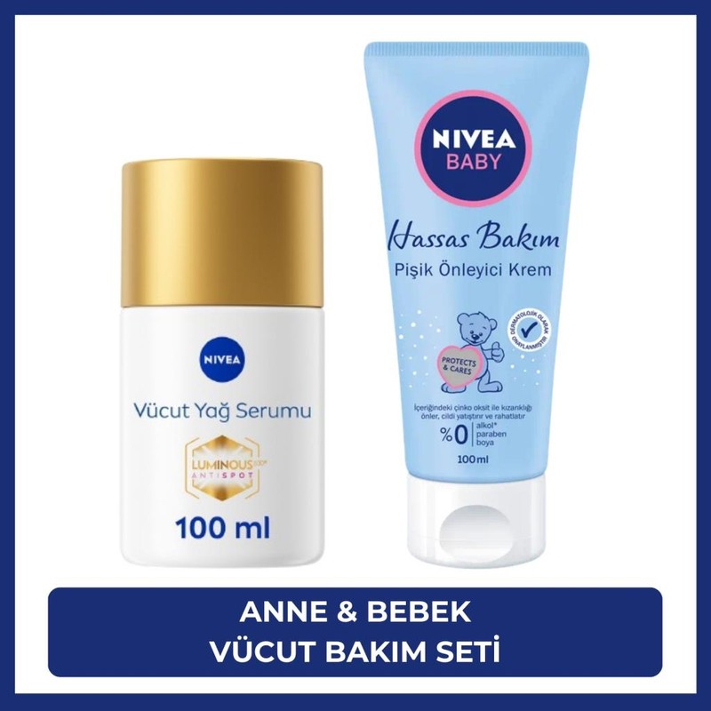 Nivea LUMINOUS630 Çatlak Karşıtı Vücut Yağ Serumu 100ML ve Baby Hassas Bakım Pişik Önleyici Krem 100ML