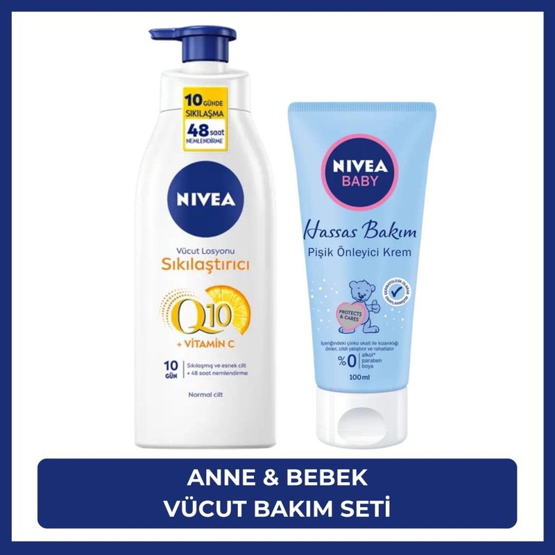 Nivea Q10 C Vitamini Sıkılaştırıcı Vücut Losyonu 400ML ve Baby Hassas Bakım Pişik Önleyici Krem 100ML