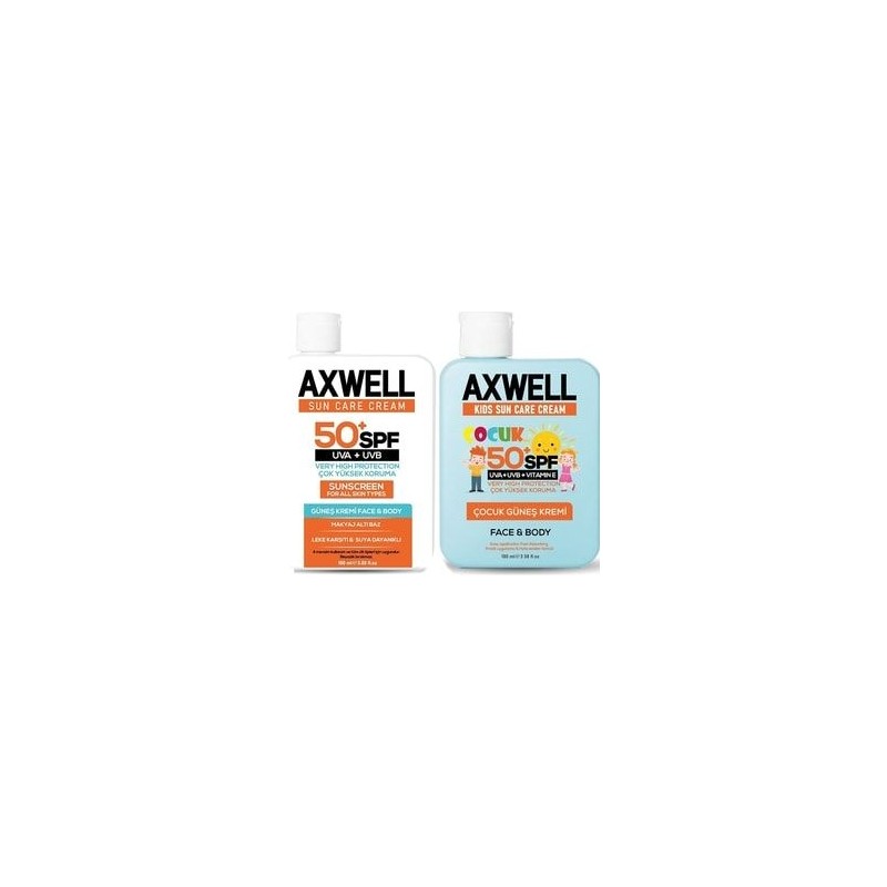 Axwell 2'Li Fırsat Yetişkin Ve Çocuk Güneş Kremi Seti Spf50+,Leke Karşıtı, Vitamin E