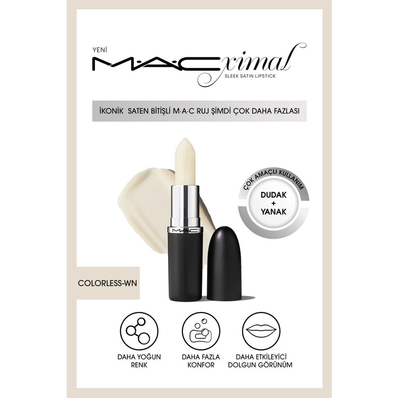 Mac ximal Sleek Satin Lipstick İkonik Saten Bitişli Ruj-COLORLESS 3.5GM