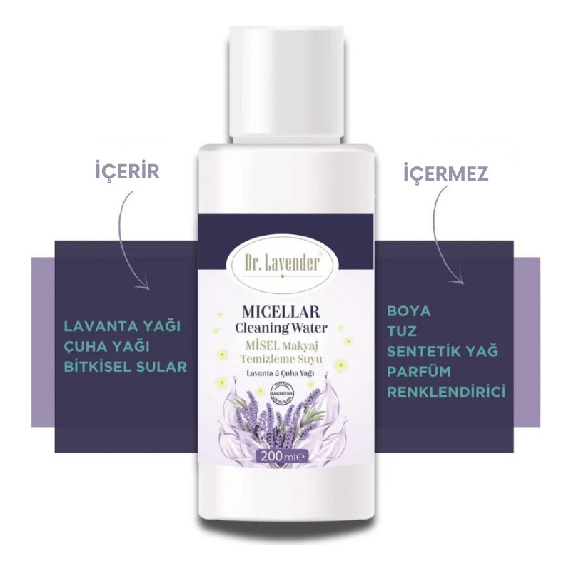Dr. Lavender Organik Lavanta & Çuha Yağlı Micellar Makyaj Temizleme Suyu Tüm Cilt Tipleri Için 200 ml