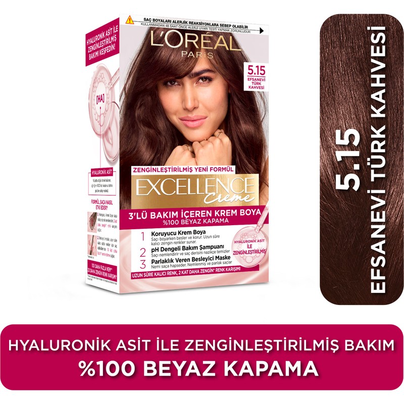 L'Oréal Paris Excellence Creme 5.15 Efsanevi Türk Kahvesi Krem Saç Boyası Amonyaklı 99 ml