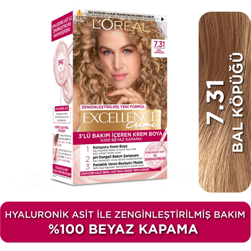 L'Oréal Paris Excellence Creme Amonyaklı Saç Boyası - 7.31 Bal Köpüğü 99 ml Uzun Süre Kalıcı Etki