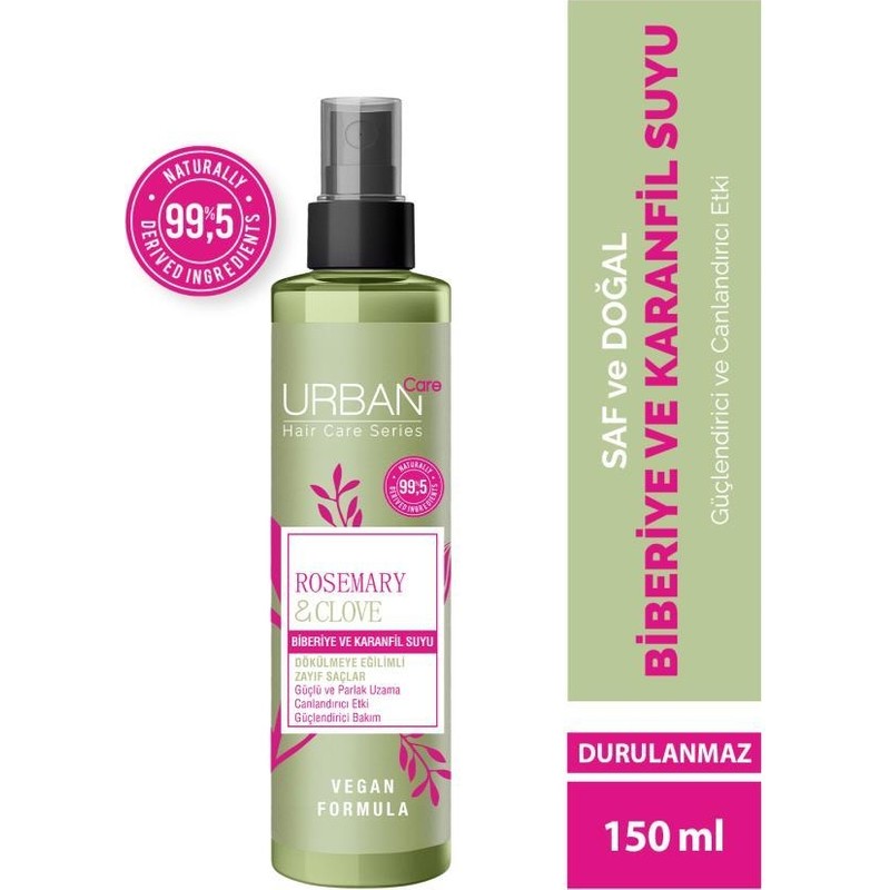 Urban Care Rosemary & Clove Biberiye ve Karanfil Suyu % 99.5 Doğal ve Saf 150 ml