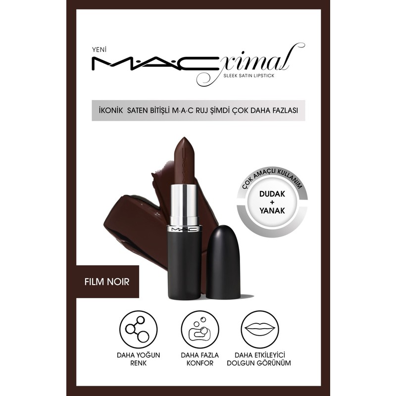 Mac Macximal Sleek Satin Lipstick Ikonik Saten Bitişli Ruj-fılm Noır 3.5gm
