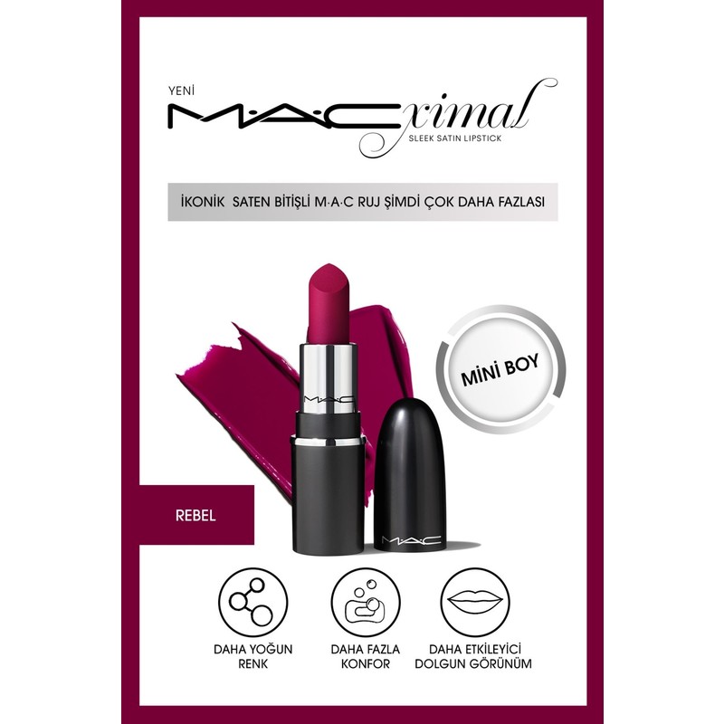 Mac ximal Mini Sleek Satin Lipstick İkonik Saten Bitişli Ruj-REBEL 1.5GM