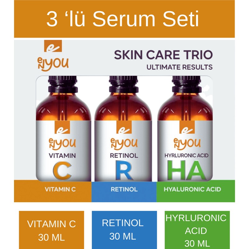 Enyou 3’lü Set Yüz Serumu Hyaluronik Asit Serum + Vitamin C Serum + Retinol Serum, Facial Serum Skin Care Trio 30 ml