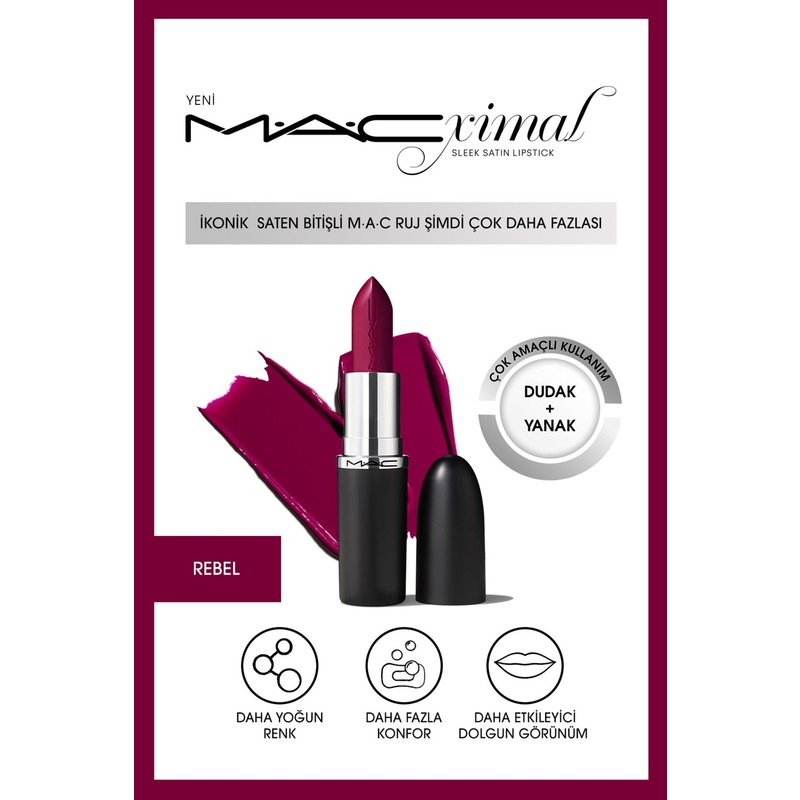 Mac ximal Sleek Satin Lipstick İkonik Saten Bitişli Ruj-REBEL 3.5GM