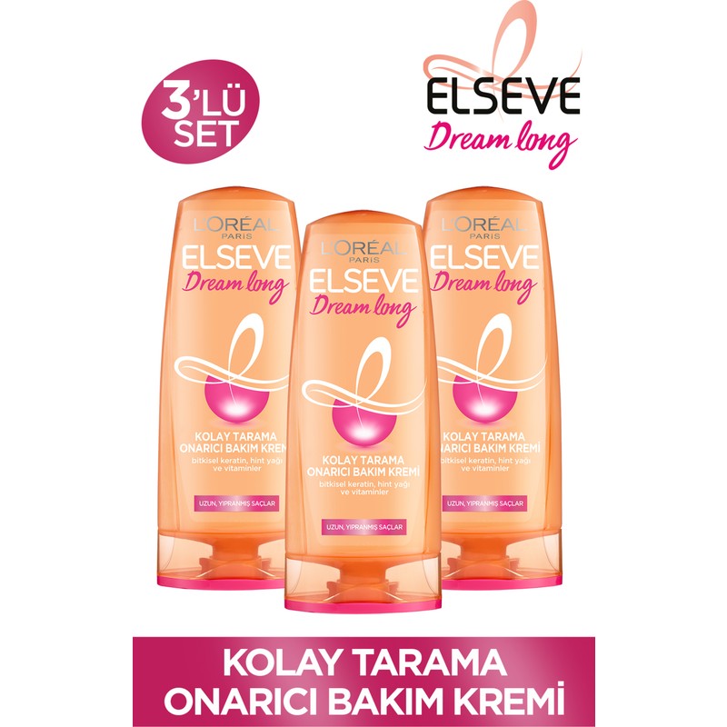 Elseve L'Oréal Paris 3'Lü L'oréal Paris Elseve Dream Long Kolay Tarama Saç Bakım Kremi 390 Ml Seti