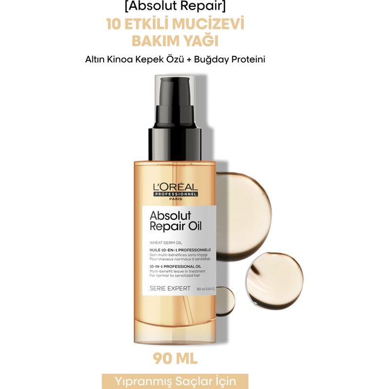 L'Oréal Professionnel L'oreal Professionnel Serie Expert Absolut Repair 10 in 1 Yıpranmış Saçlar için 10 Etkili Mucize Saç Bakım Yağı 90 ml