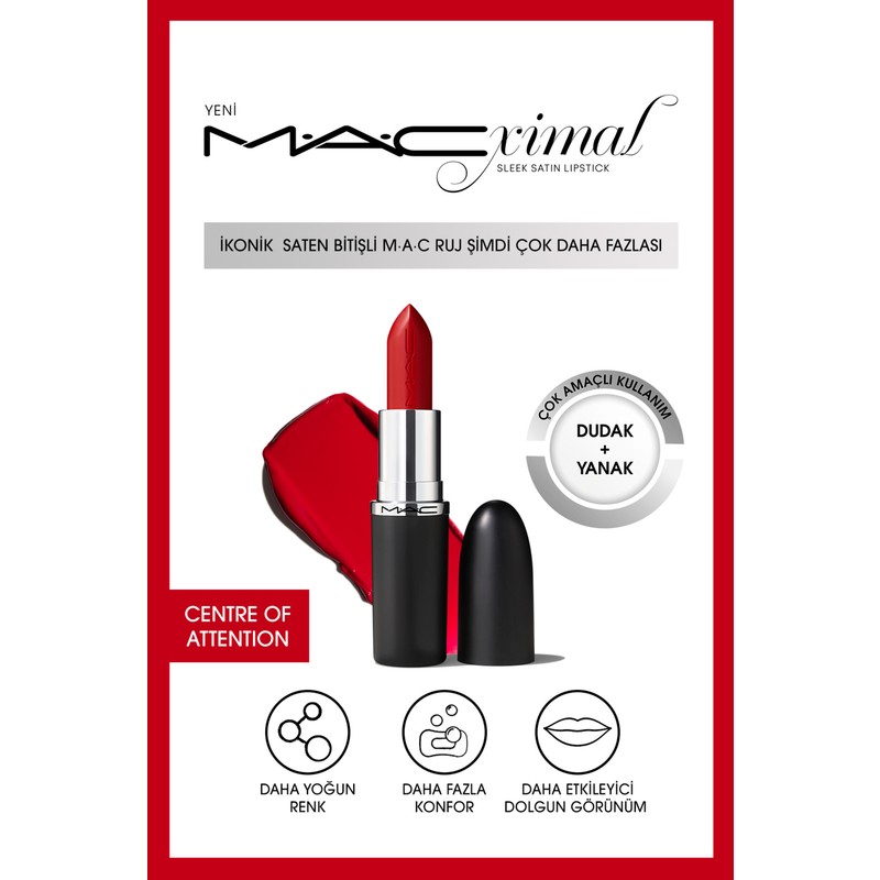 Mac ximal Sleek Satin Lipstick İkonik Saten Bitişli Ruj-CENTRE OF ATTENTION 3.5GM