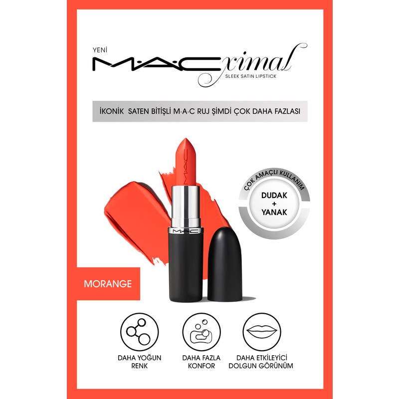 Mac ximal Sleek Satin Lipstick İkonik Saten Bitişli Ruj-MORANGE 3.5GM