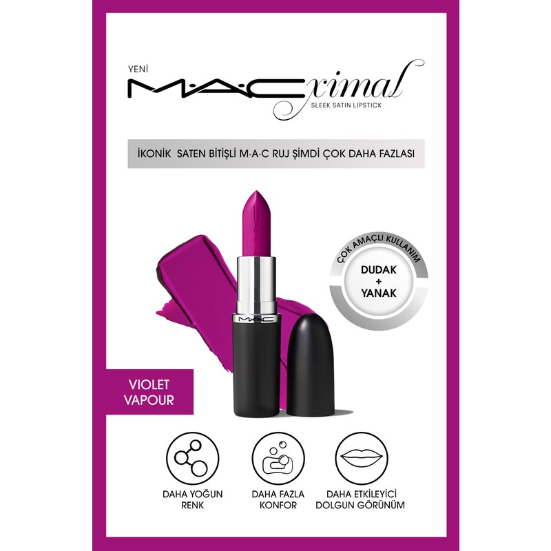 Mac ximal Sleek Satin Lipstick İkonik Saten Bitişli Ruj-VIOLET VAPOUR 3.5GM