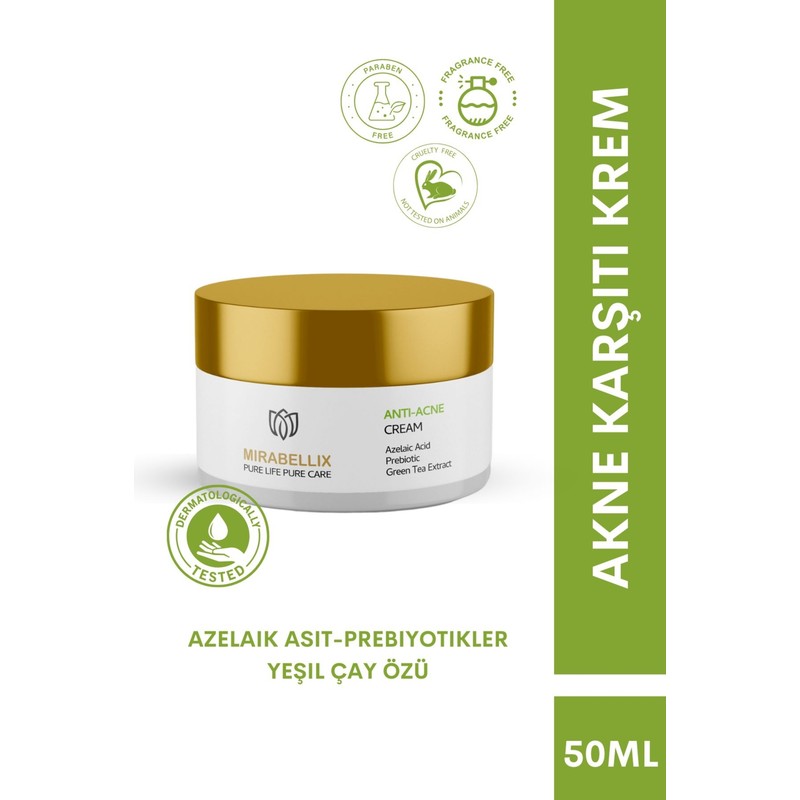 Mirabellix Azeleik Asit İçeren Akne ve Sivilce Karşıtı Bariyer Onarıcı Bakım Kremi 50 ml