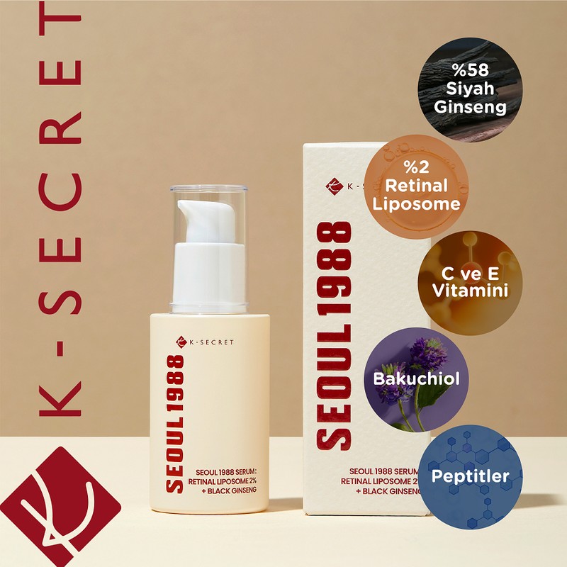 K-Secret SEOUL 1988 Serum : Retinal Liposome 2% + Black Ginseng - Kırışıklık Karşıtı ve Aydınlatıcı Retinal Serum 30ml