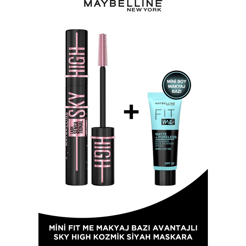 Maybelline New York Lash Sensational Sky High Cosmic Black Maskara + Fit Me Primer Matte Mini