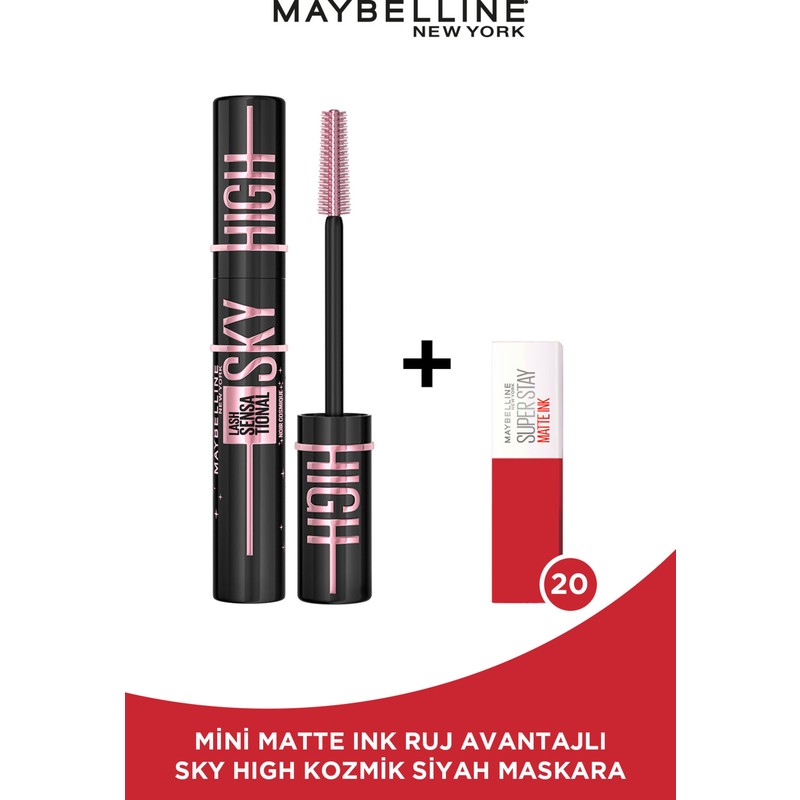 Maybelline New York Lash Sensational Sky High Cosmic Black Maskara + Mini Matte Ink Likit Mat Ruj - 20 Pioneer