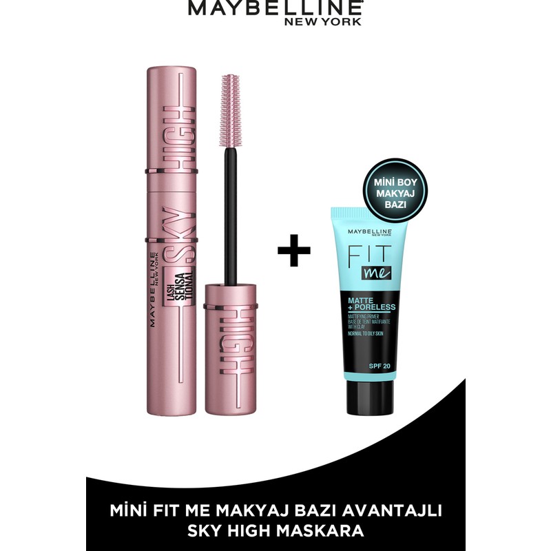 Maybelline New York Lash Sensational Sky High Maskara + Fit Me Primer Matte Mini