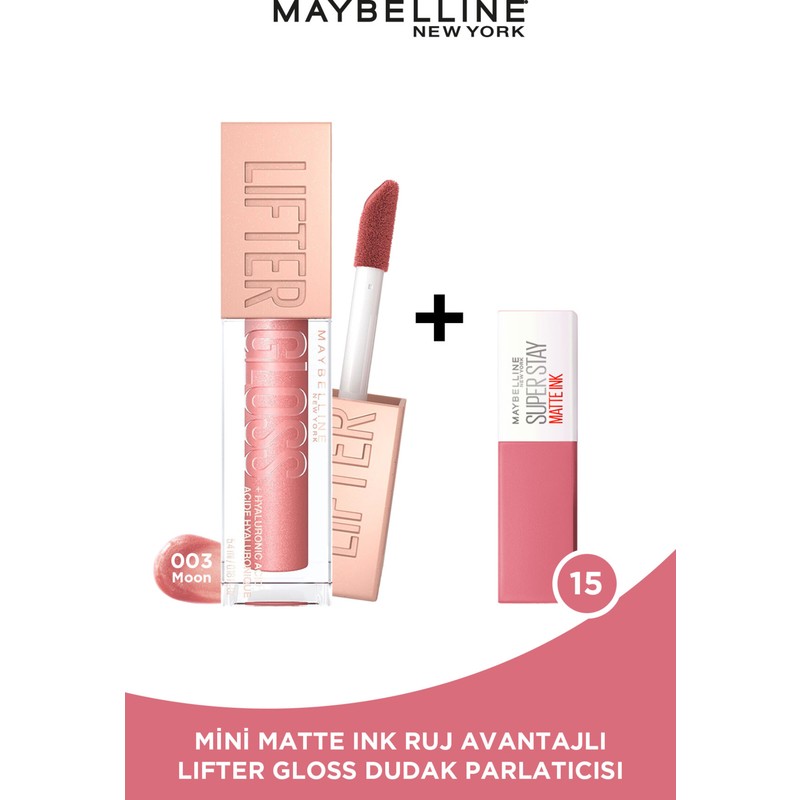 Maybelline New York Lifter Gloss Nemlendirici Dudak Parlatıcısı - 003 Moon + Mini Matte Ink Likit Mat Ruj - 15 Lover