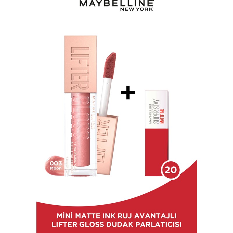Maybelline New York Lifter Gloss Nemlendirici Dudak Parlatıcısı - 003 Moon + Mini Matte Ink Likit Mat Ruj - 20 Pioneer