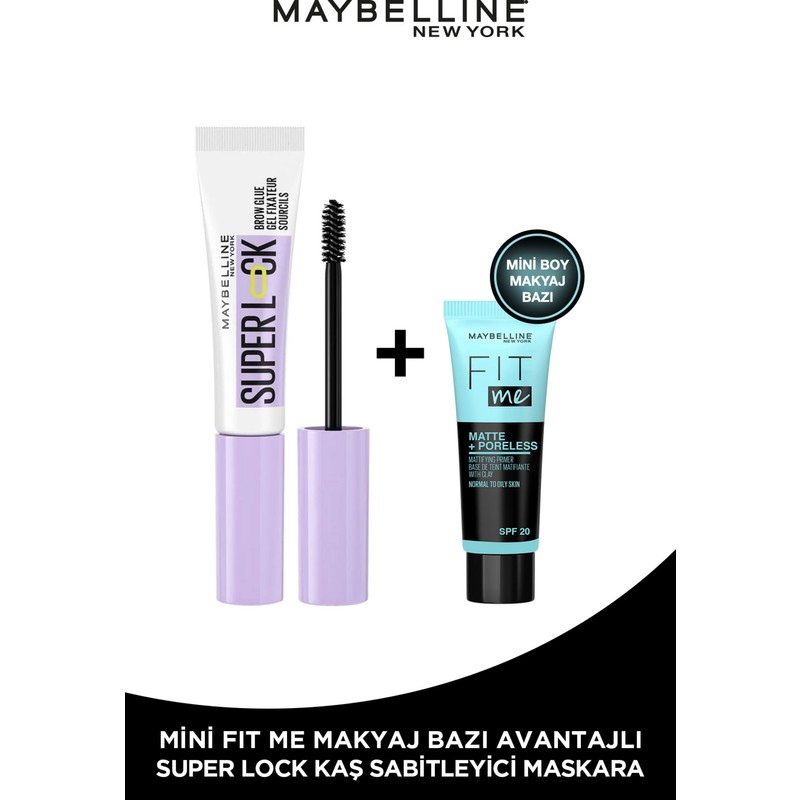 Maybelline New York Super Lock Brow Glue Kaş Sabitleyici Maskara + Fit Me Primer Matte Mini