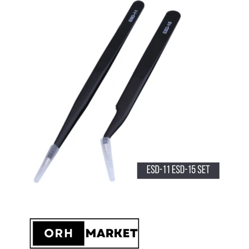 ORH MARKET Antistatik ESD Cımbız Seti – ESD-11 ve ESD-15 Karbon Fiber Hassas Elektronik Cımbızlar (2'li Set)