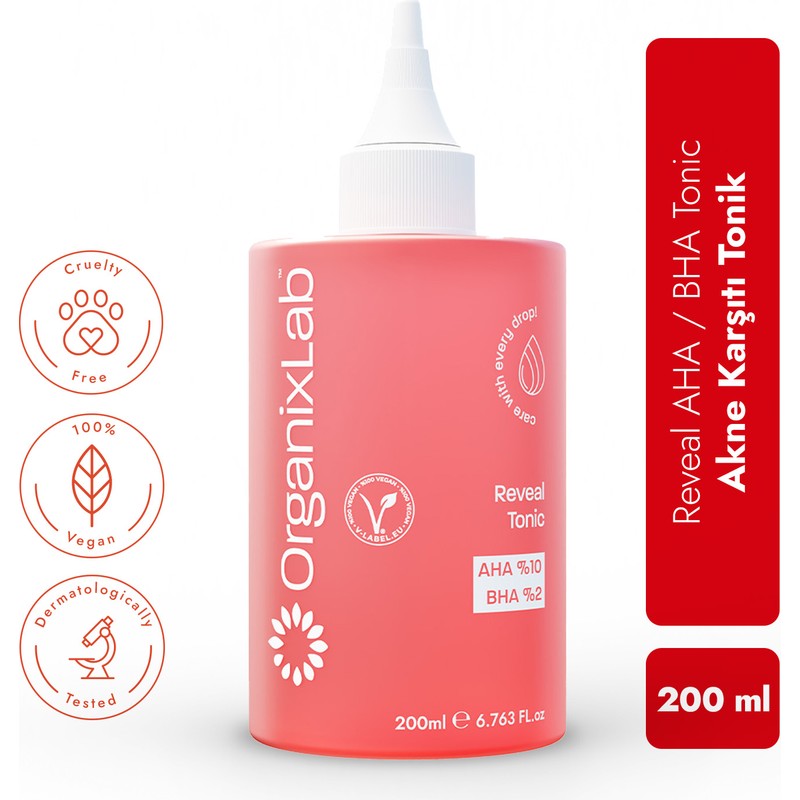OrganixLab Reveal Akne Karşıtı Tonik I Aha & Bha Canlandırıcı I Peeling Etkili Gözenek Sıkılaştırıcı 200 ml