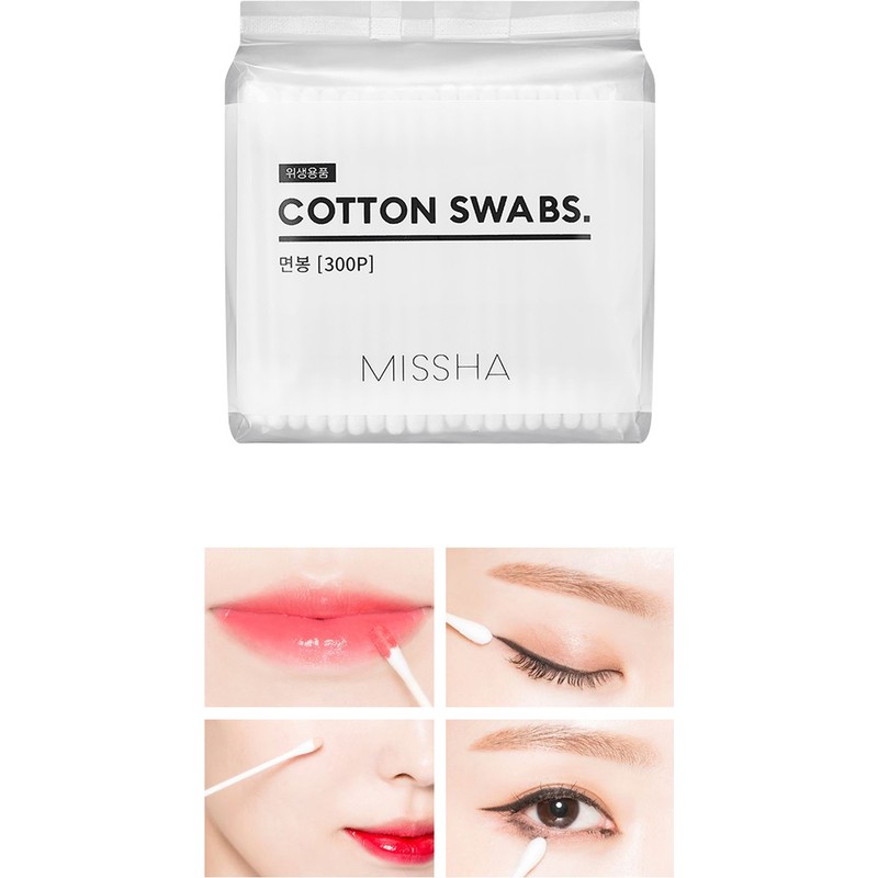 MISSHA %100 Saf Pamuklu Çift Taraflı Cotton Swabs 300 Adet Temizleme Mendilleri