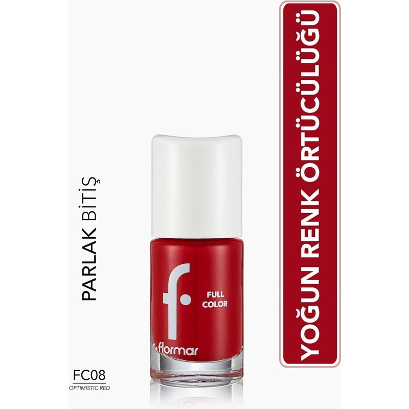 Flormar FC08 Optimistic Red Full Color Yoğun Pigmentli Parlak Oje 8690604310449 Yoğun Renk Örtücülüğü