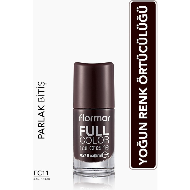 Flormar Full Color Yoğun Pigmentli Parlak Oje FC11 Beauty Night 8 ml Derin Renk Örtücülüğü 8690604310470