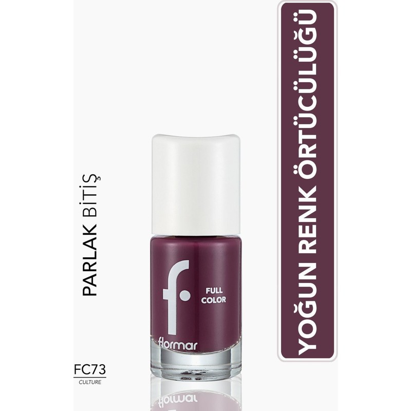 Flormar Flormar-Yüksek Pigmentli ve Uzun Süre Kalıcı Full Color Parlak Oje (FC73 Koyu Mor) 8690604593231