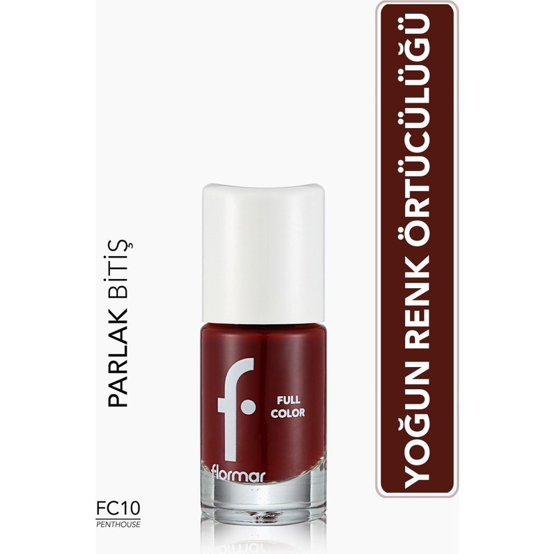 Flormar -Yüksek Pigmentli ve Uzun Süre Kalıcı Full Color Parlak Oje (FC10 Kiremit Kırmızısı) 8690604310463