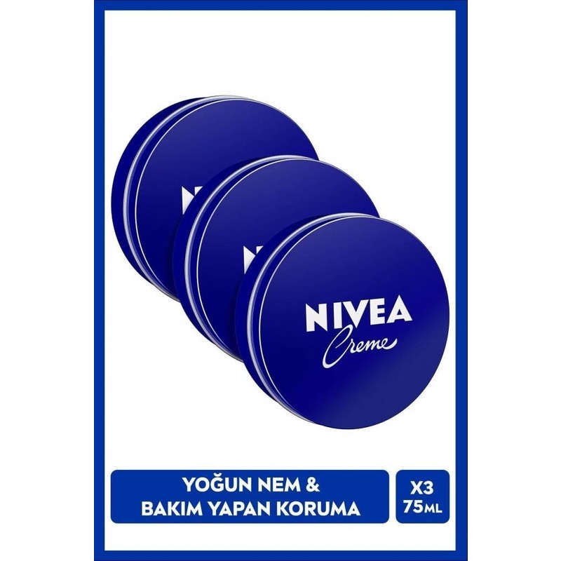 Nivea Creme 75 ml X3 Hızlı Emilim Özelliği ile Pratik Kavanoz Ambalajda Yoğun Nemlendirme