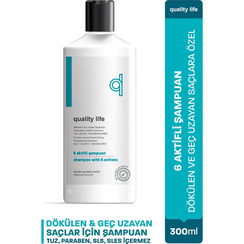 Quality Life Ql 6 Aktifli Saç Dökülmesine Karşı Şampuan Hızlı Saç Uzatan Tuzsuz Parabensiz Şampuan