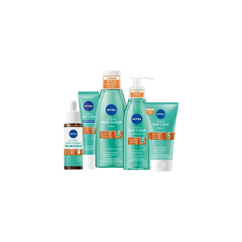 Nivea Derma Skin Clear Set, Akne Karşıtı Etki, Tüm Cilt Tipleri İçin Hyaluronik Asitli Serum ve Jel