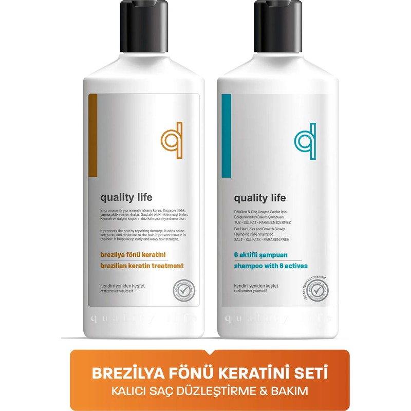 Quality Life Brezilya Fönü Keratini Seti Tuzsuz Şampuan + Brezilya Keratini - Kalıcı Saç Düzleştirici Keratin Bakımı - Brazilian Saç Keratini Sprey Krem