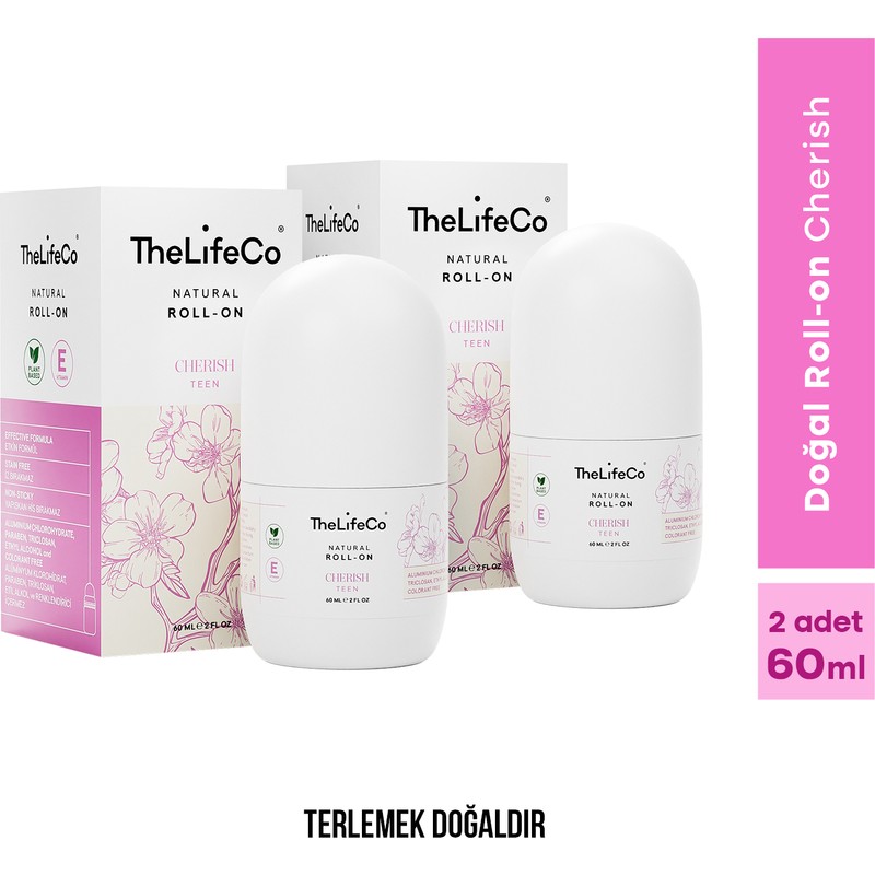 TheLifeCo %100 Doğal Roll-On Deodorant Cherish (Teenage) 60 ml x 2 Adet